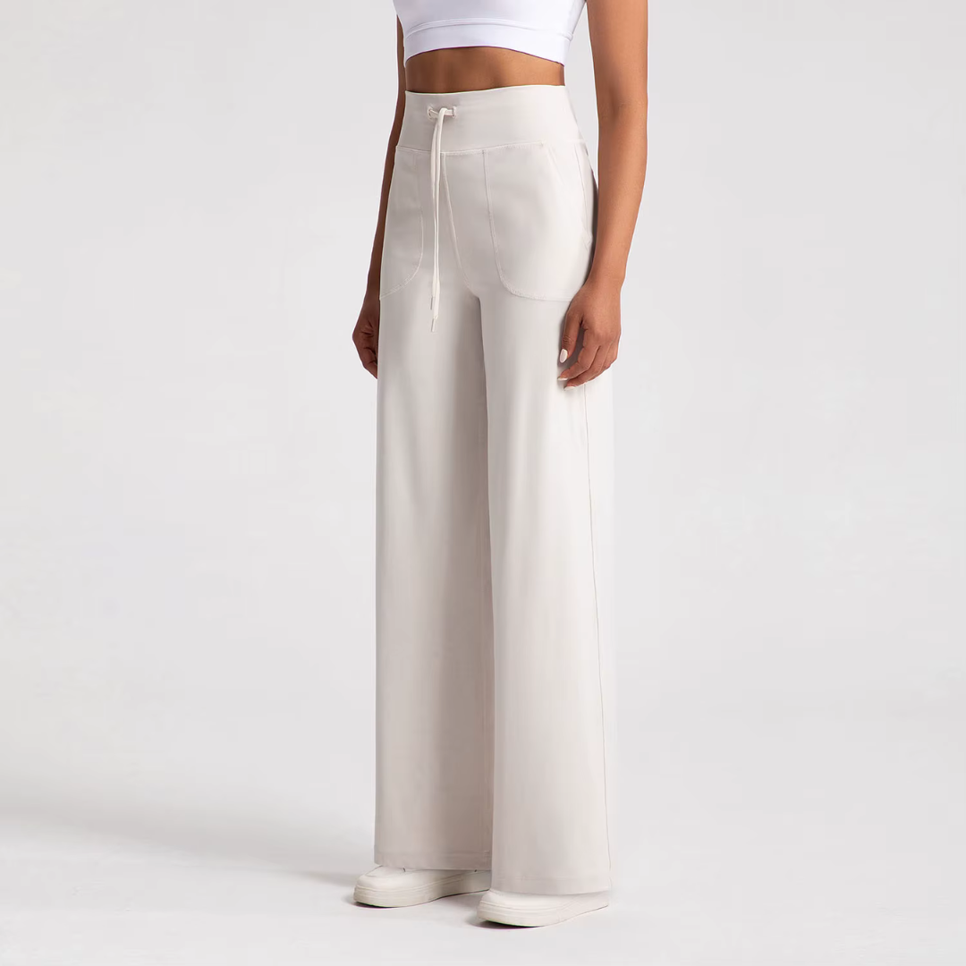 High-Waisted Wide-Leg Modest Active Pants with Drawstring & Slant Pockets