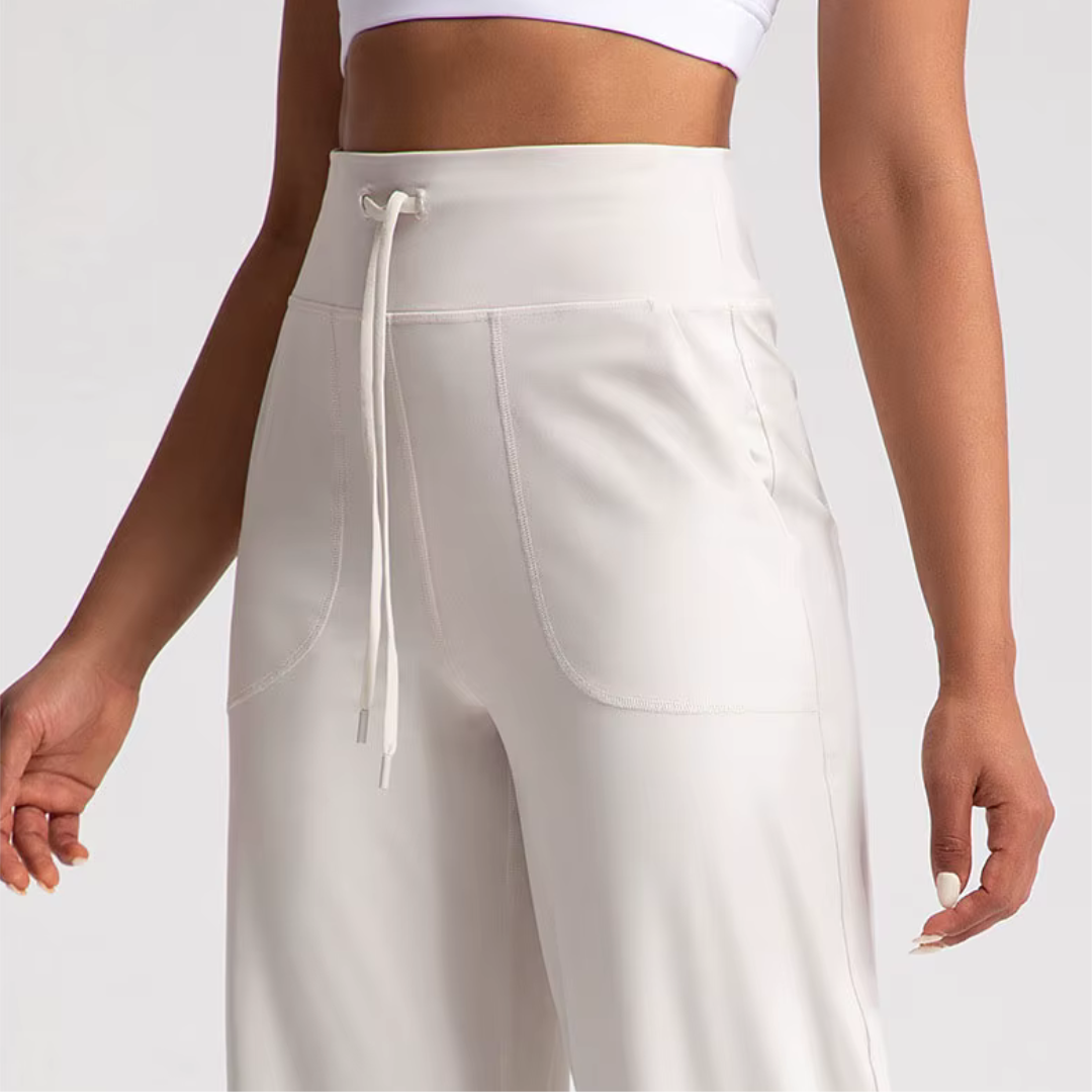 High-Waisted Wide-Leg Modest Active Pants with Drawstring & Slant Pockets