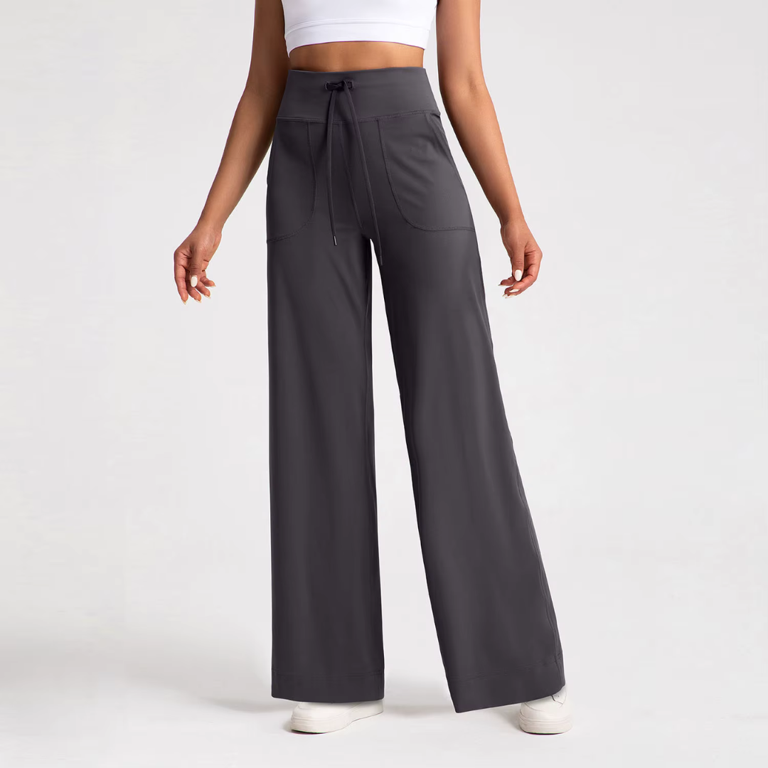 High-Waisted Wide-Leg Modest Active Pants with Drawstring & Slant Pockets